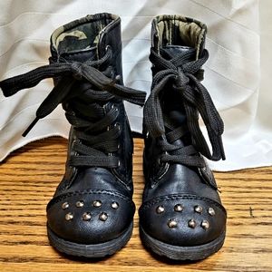 Toddler Girls Black Studded Malta Combat Boot by BLUE Suede Shoes Black Size 5